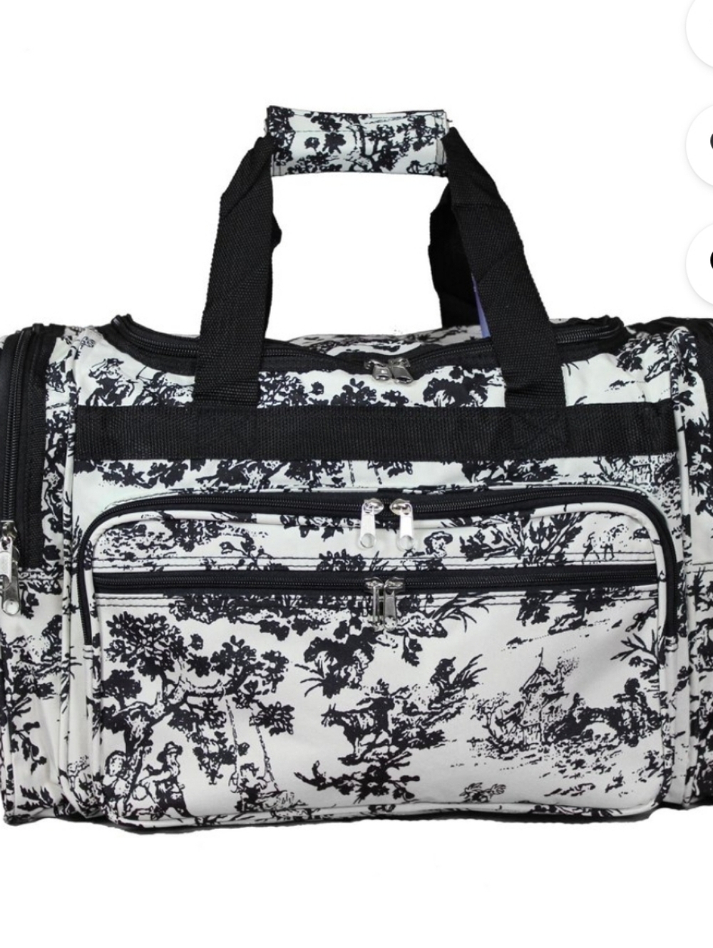 2 Pc Set : Black & White Toile Travel Bag/travel & Carry Bag/Weekender Bag